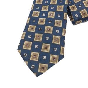 Harve Benard Tie Mens 59” Navy Blue Taupe Geometric Benard Holtzman Classic New